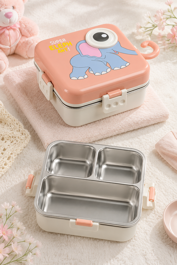 3 Compartent Stainless Steel Insulated Tiffin for School with Spoon, BPA-Free | Leak-Resistant Bento Box with Tray & Container | 800 ml