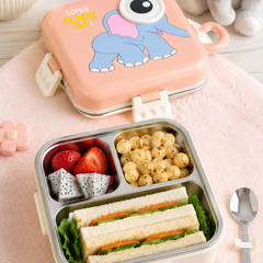 3 Compartent Stainless Steel Insulated Tiffin for School with Spoon, BPA-Free | Leak-Resistant Bento Box with Tray & Container | 800 ml