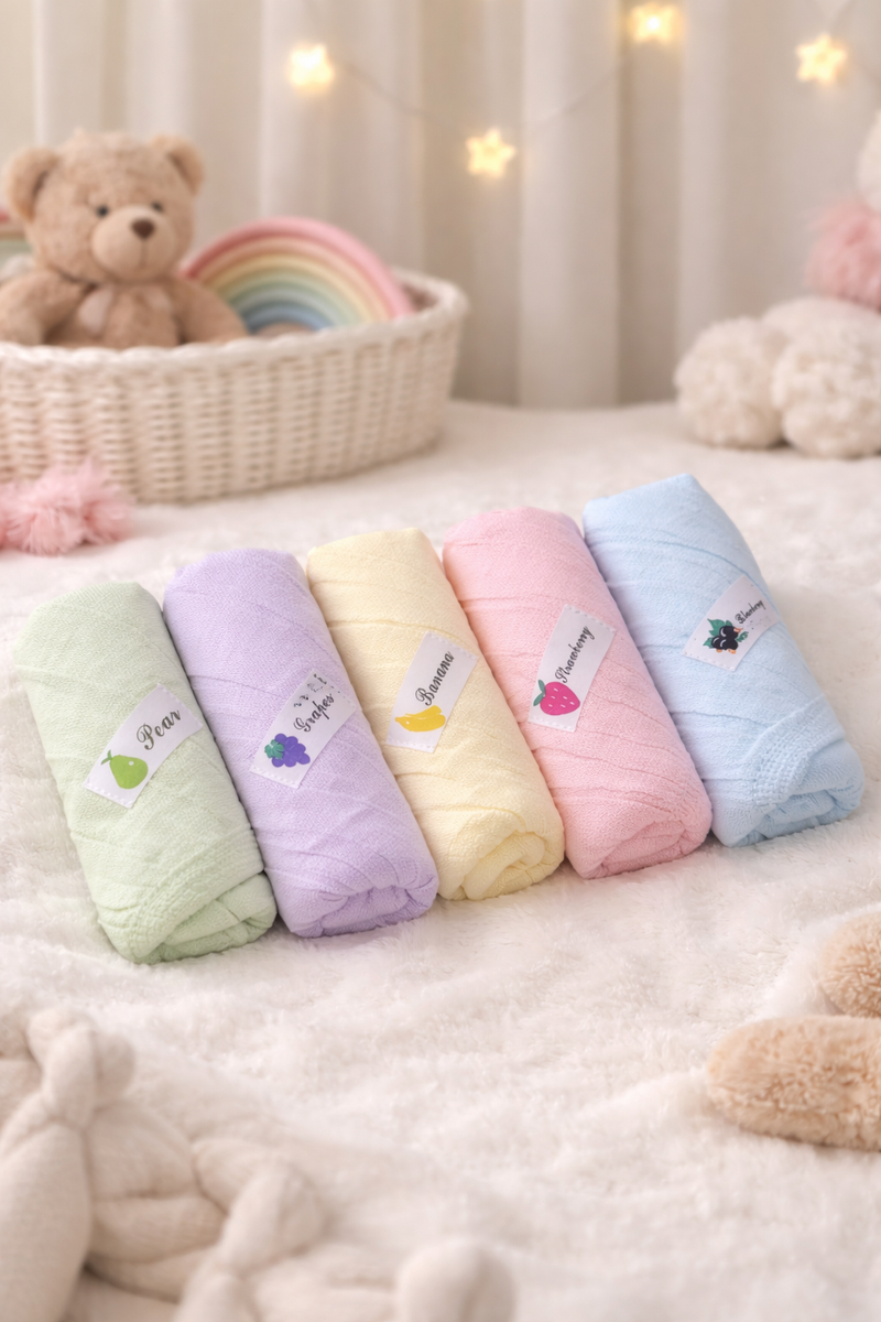 Pack of 5 Baby face Towels - Soft Cotton Muslin 5 layers - Baby Colors