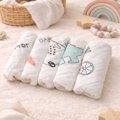Pack of 5 Baby face Towels - Soft Cotton Muslin 5 layers - White