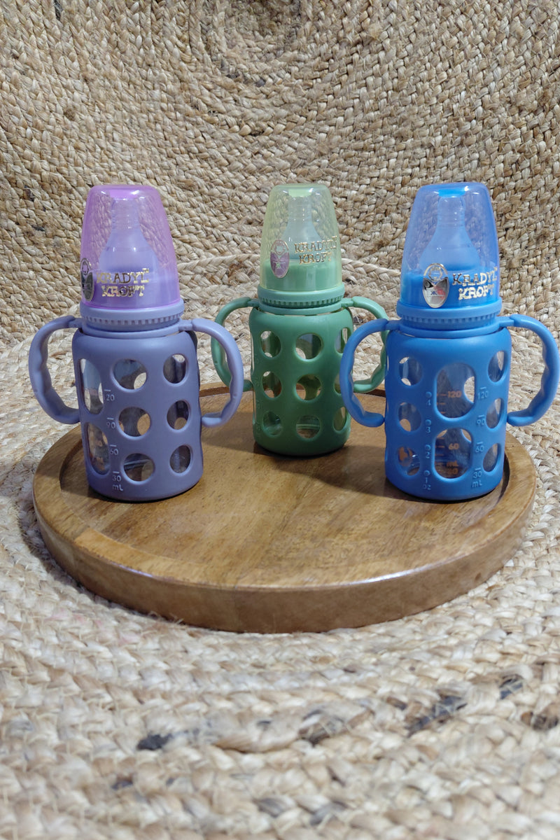 Kradyl Kroft Natural Response Plastic Baby Bottle with handle - 120 Ml |Baby Milk Bottle |BPA Free for Babies with 3M+ Teat