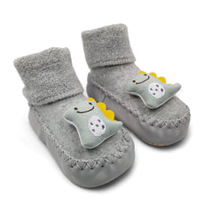 Grey Dino- Baby Sock Shoes for Infants Babies - 6 to 18 Months