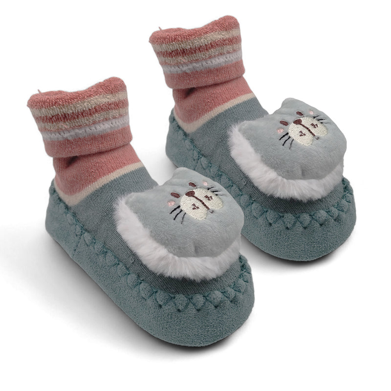 Teal Kitty- Baby Sock Shoes for Infants Babies - 6 to 18 Months