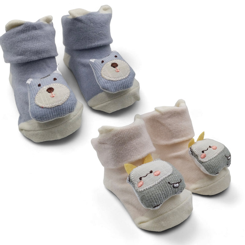 Kittle Pup- Set of 2 100% Cotton Baby Booties Socks for 0 to 12 Months