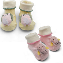 Little Owl- Set of 2 100% Cotton Baby Booties Socks for 0 to 12 Months