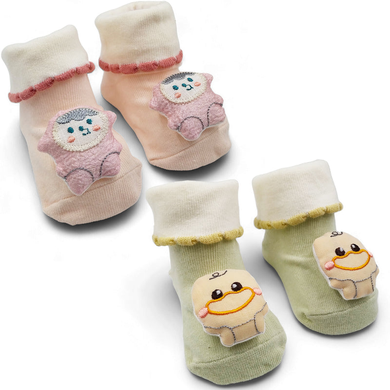 Smiley- Set of 2 100% Cotton Baby Booties Socks for 0 to 12 Months