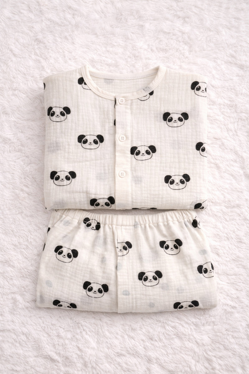 Panda| Premium Crinkled Double Layered Soft Unisex Muslin Set for New Born to 6 Years