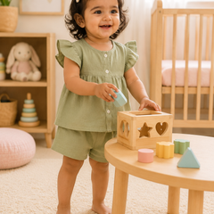 Lime Green Baby Girl Short Sleeve Top and Shorts Set | Premium Crinkled Double Layered Muslin