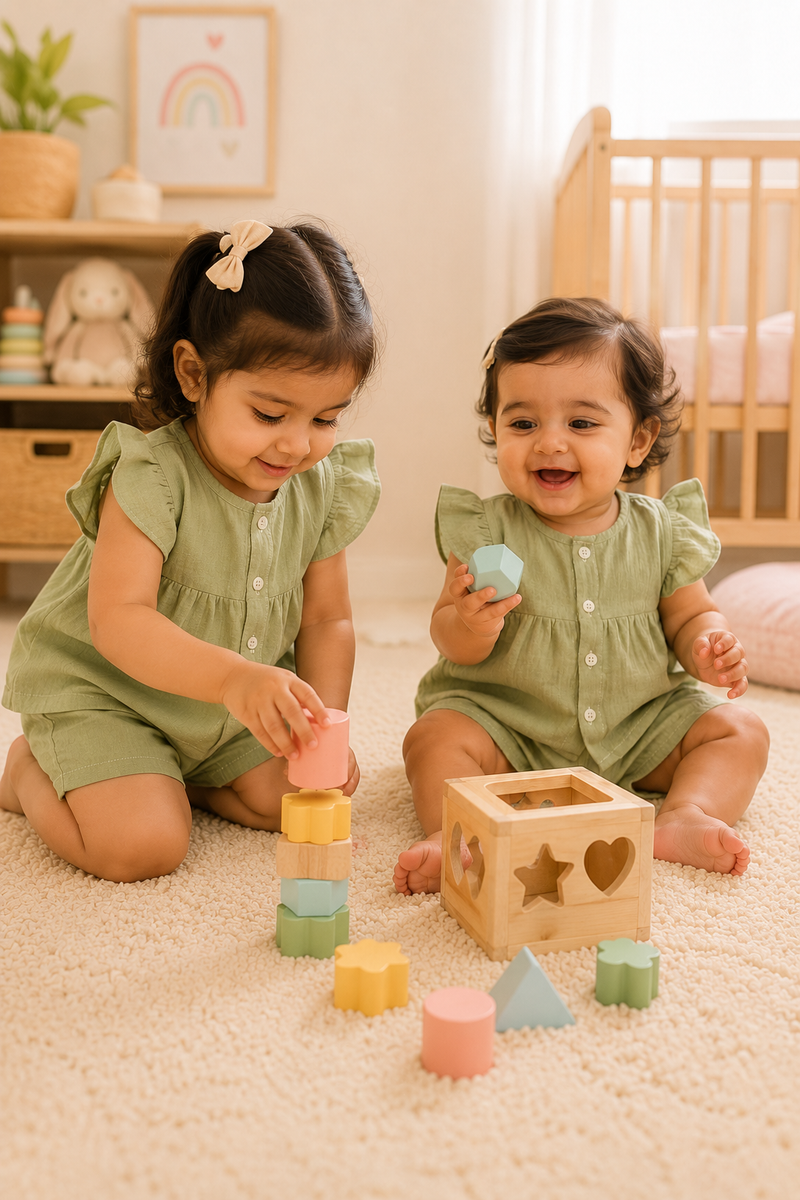 Lime Green Baby Girl Short Sleeve Top and Shorts Set | Premium Crinkled Double Layered Muslin
