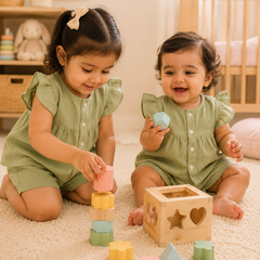 Lime Green Baby Girl Short Sleeve Top and Shorts Set | Premium Crinkled Double Layered Muslin