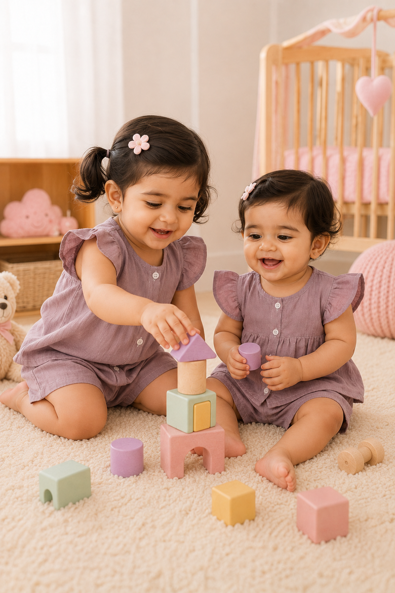 Pink Baby Girl Short Sleeve Top and Shorts Set | Premium Crinkled Double Layered Muslin
