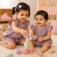 Pink Baby Girl Short Sleeve Top and Shorts Set | Premium Crinkled Double Layered Muslin