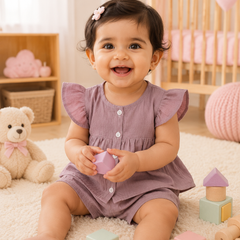 Pink Baby Girl Short Sleeve Top and Shorts Set | Premium Crinkled Double Layered Muslin