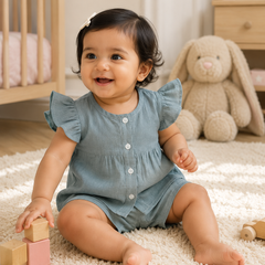Grey Baby Girl Short Sleeve Top and Shorts Set | Premium Crinkled Double Layered Muslin
