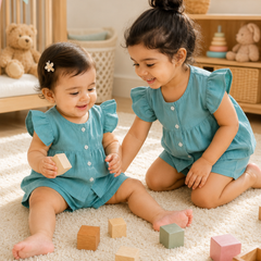 Teal Baby Girl Short Sleeve Top and Shorts Set | Premium Crinkled Double Layered Muslin