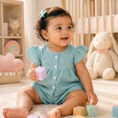 Aqua Blue Baby Girl Short Sleeve Top and Shorts Set | Premium Crinkled Double Layered Muslin