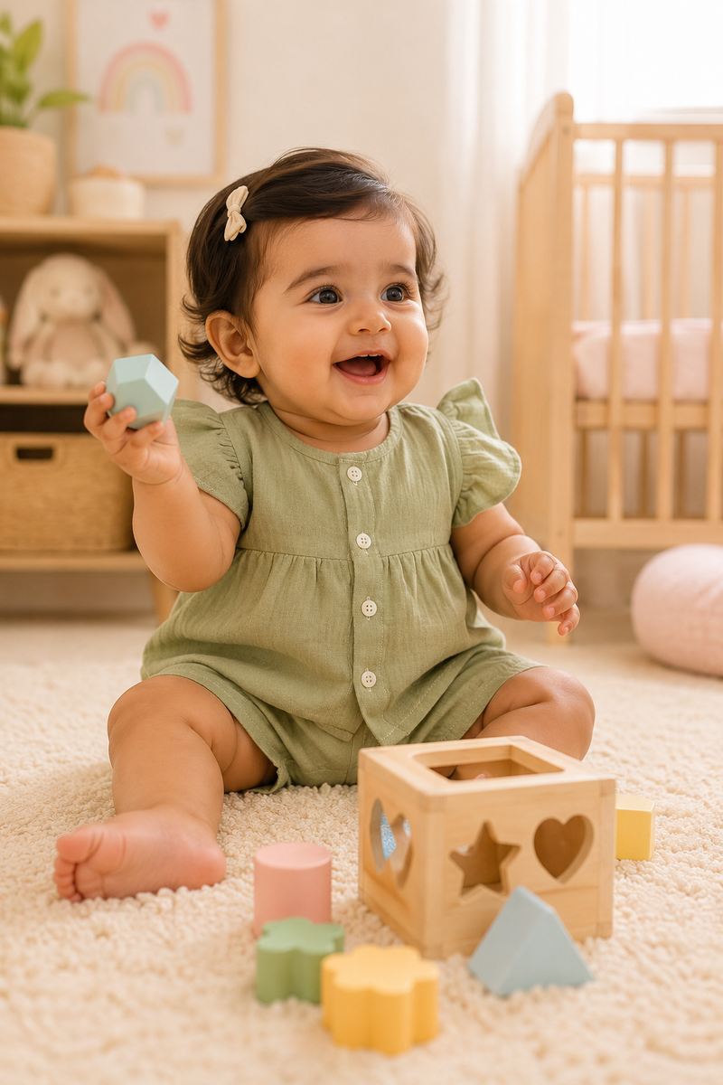 Lime Green Baby Girl Short Sleeve Top and Shorts Set | Premium Crinkled Double Layered Muslin