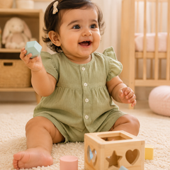 Lime Green Baby Girl Short Sleeve Top and Shorts Set | Premium Crinkled Double Layered Muslin