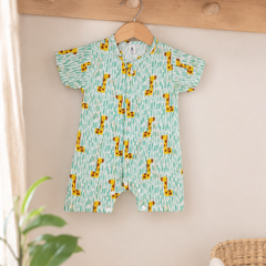 Green Giraffe | Short Sleeves | Unisex Romper Bodysuit | 100% Cotton Muslin for 0 to 2 Yrs
