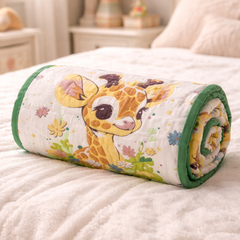 Lightweight Soft Plush Velvet Fleece 2 way Printed Blanket for 1 -7 Year Olds - Giraffe Baby