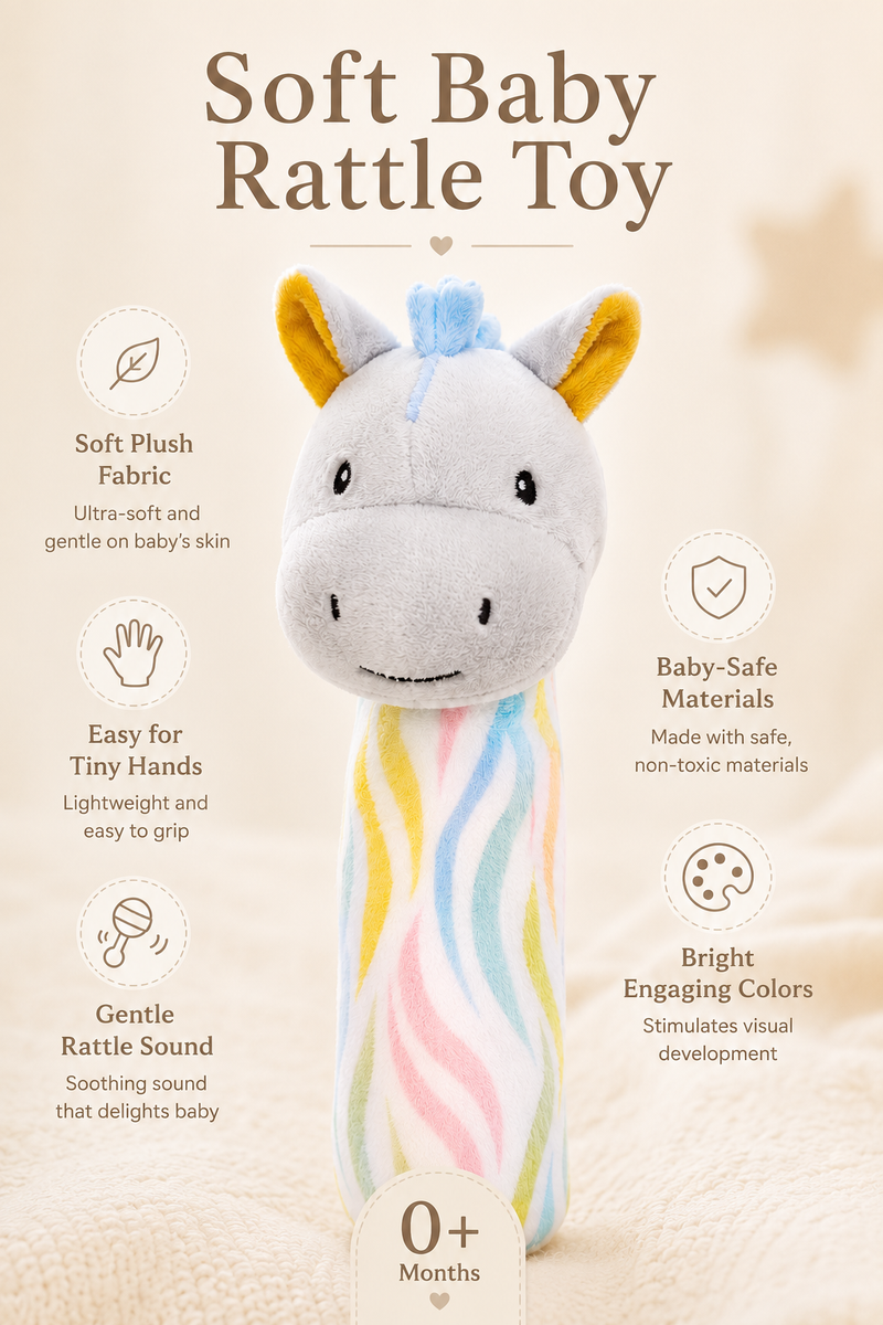 Unicorn - Soft Plush Rattle Toy for Kids | Premium High Quality