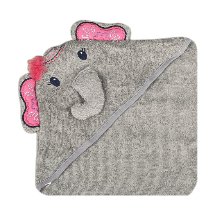 Grey Elephant Cotton Hooded Baby Bath Towel with Baby Loofah