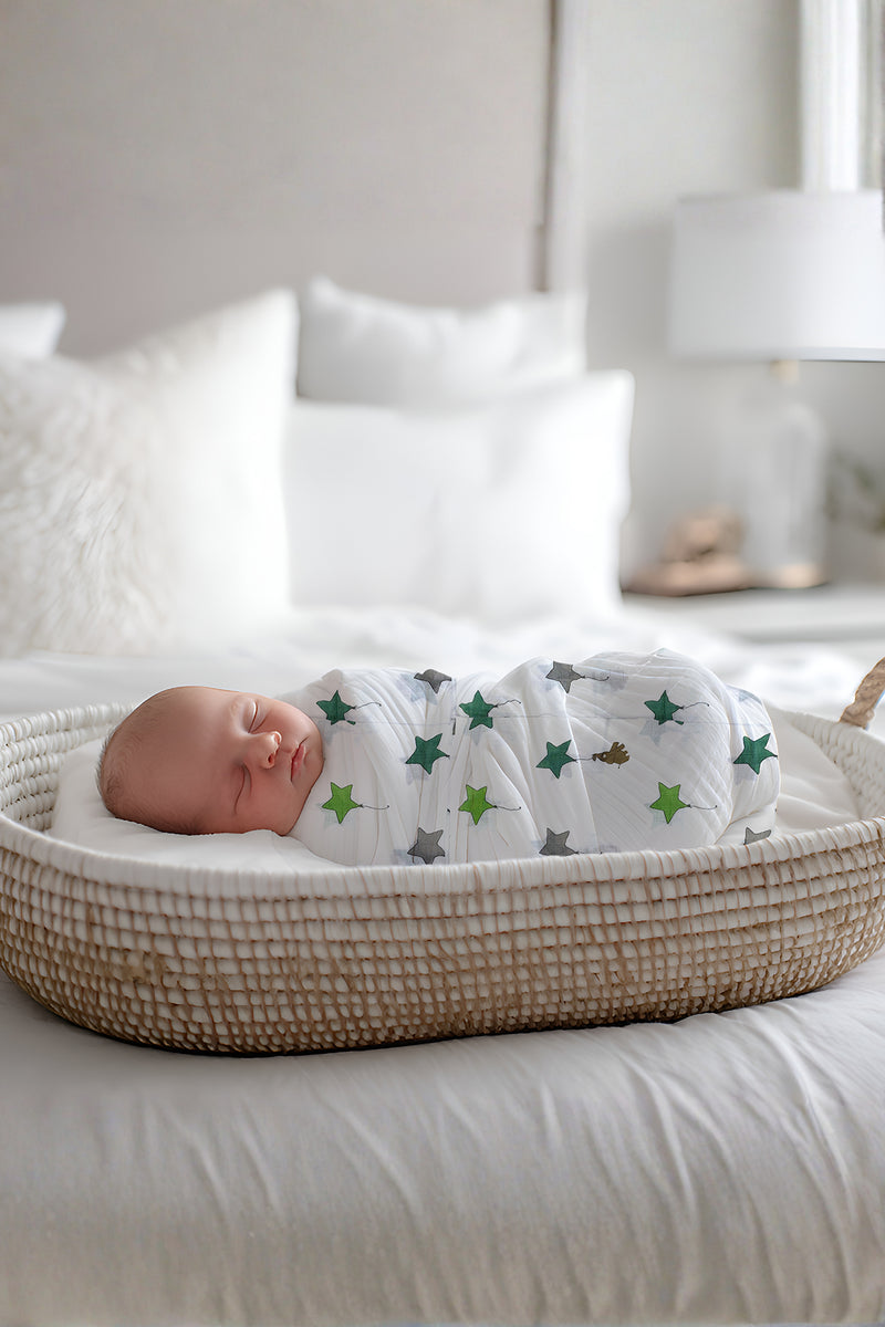 Muslin Swaddle for Infants 100 X 120 Cms - Green Star