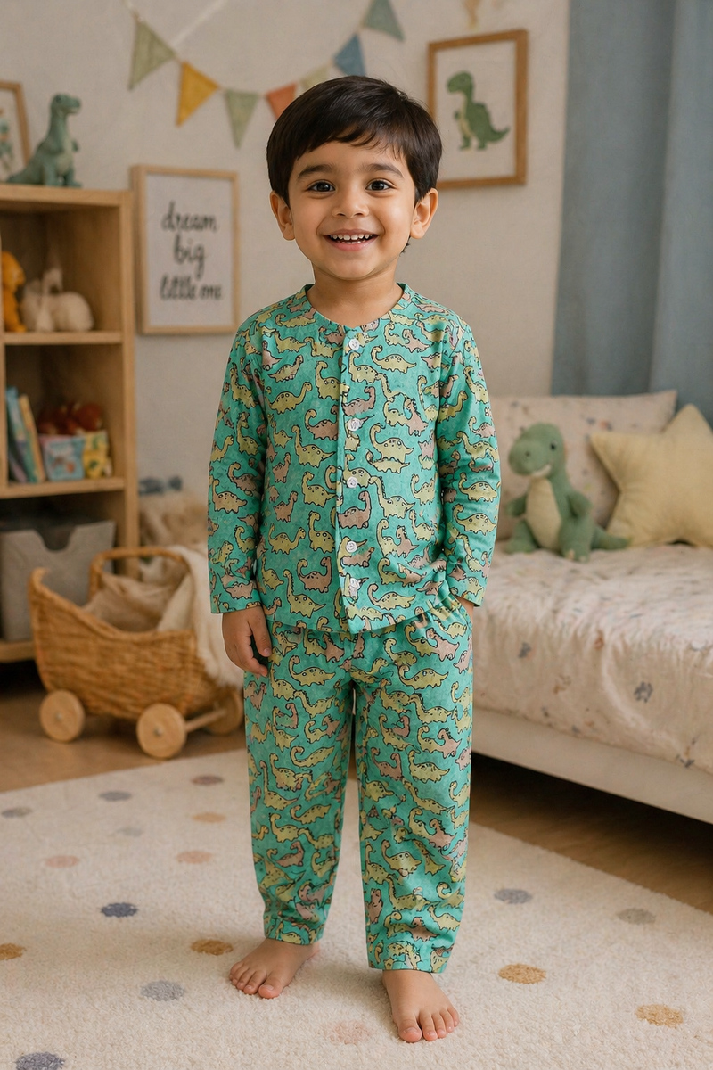 Dino Land - 100% Cotton Lightweight Cambric Soft Unisex Muslin Set for New Born to 6 Years