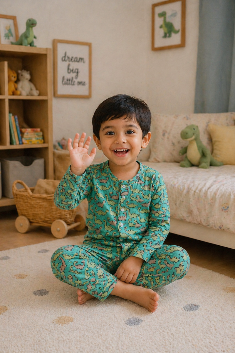 Dino Land - 100% Cotton Lightweight Cambric Soft Unisex Muslin Set for New Born to 6 Years