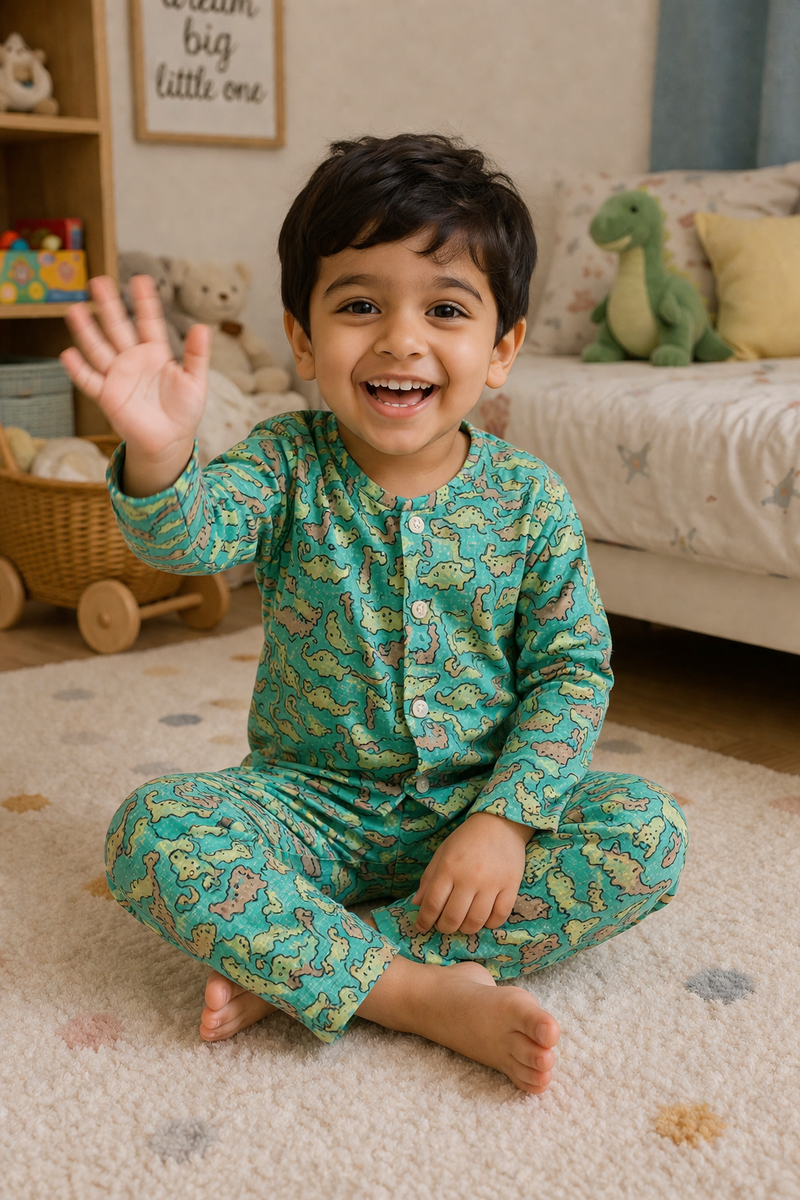 Dino Land - 100% Cotton Lightweight Cambric Soft Unisex Muslin Set for New Born to 6 Years