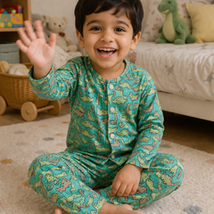 Dino Land - 100% Cotton Lightweight Cambric Soft Unisex Muslin Set for New Born to 6 Years
