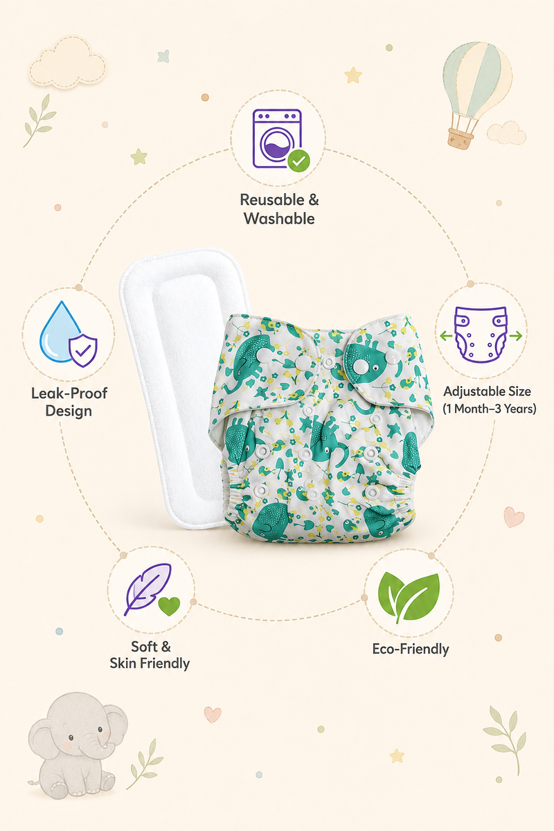 Adjustable Reusable Diaper Pant - Green Elli