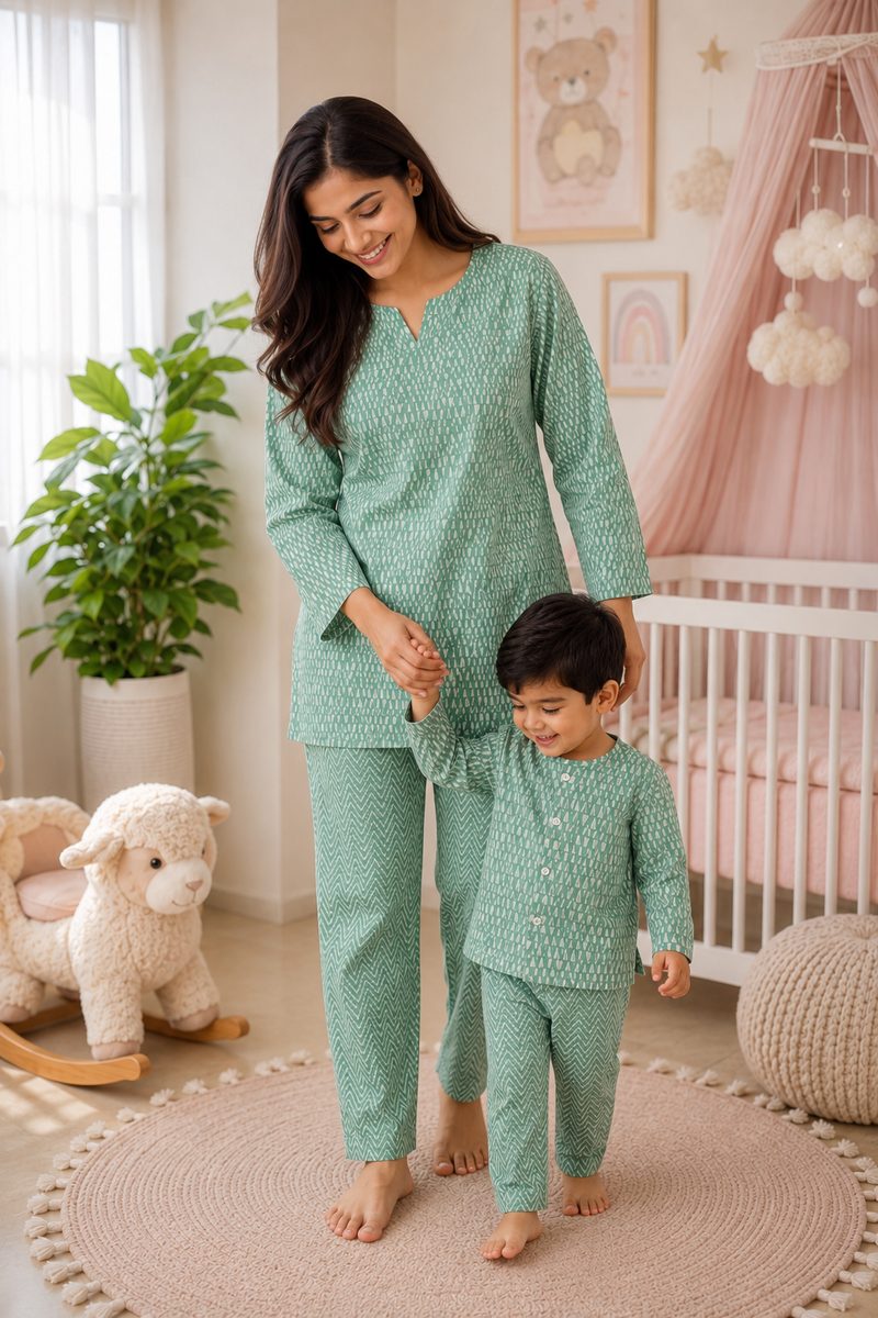 Green Kafe - Mom and Baby 100% Cotton Twinning Set