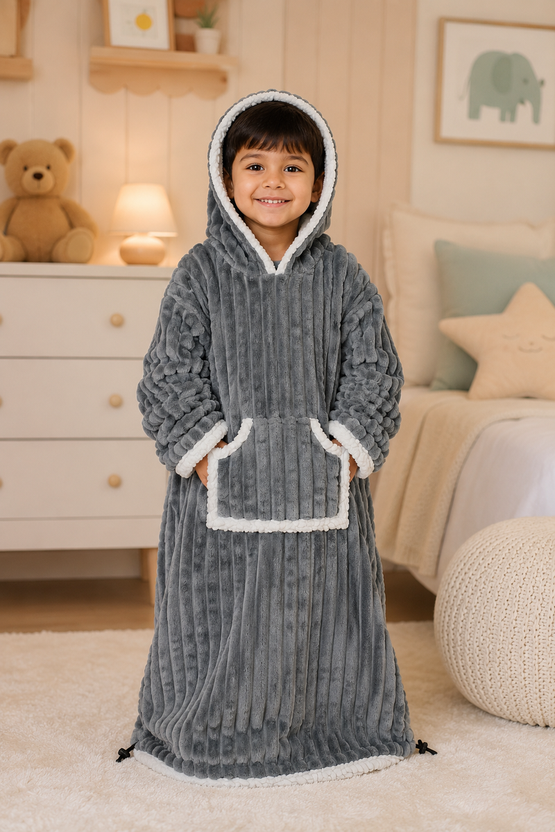 Grey Plush - Wearable Blankets for Kids | Unisex | Soft Plush Fur
