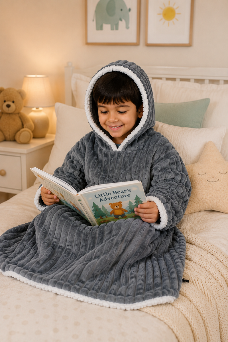 Grey Plush - Wearable Blankets for Kids | Unisex | Soft Plush Fur