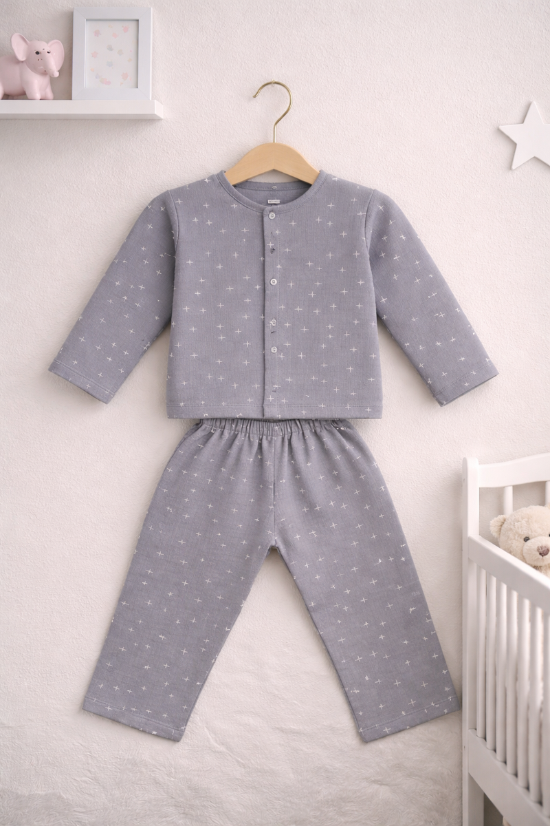 Grey Star| Premium Crinkled Double Layered Soft Unisex Muslin Set for New Born to 6 Years