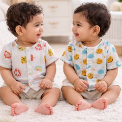 Set of 2 100% Cotton Muslin Jhablas | Short Sleeves Baby Jhablas - Sun Moon Plus