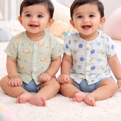 Set of 2 100% Cotton Muslin Jhablas | Short Sleeves Baby Jhablas - Starsy Plus