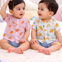 Set of 2 100% Cotton Muslin Jhablas | Short Sleeves Baby Jhablas - Orange Koala Plus