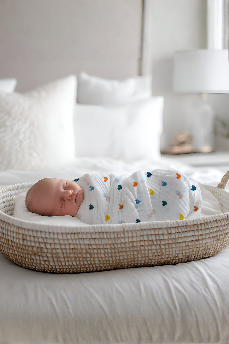 Muslin Swaddle for Infants 100 X 120 Cms - Little Hearts