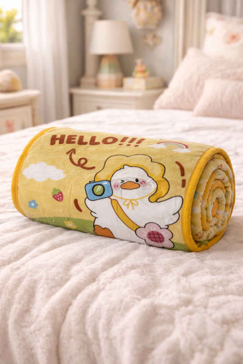 Lightweight Soft Plush Velvet Fleece 2 way Printed Blanket for 1 -7 Year Olds - Hello