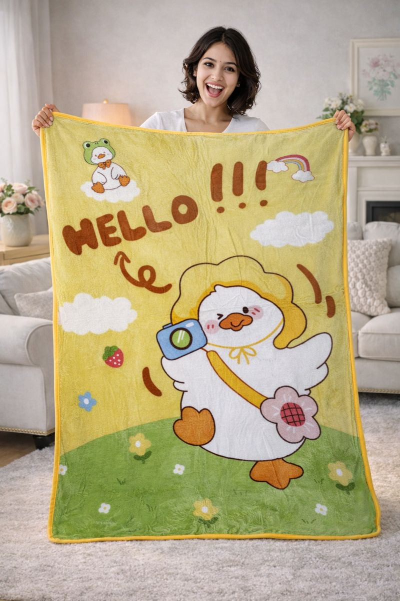 Lightweight Soft Plush Velvet Fleece 2 way Printed Blanket for 1 -7 Year Olds - Hello