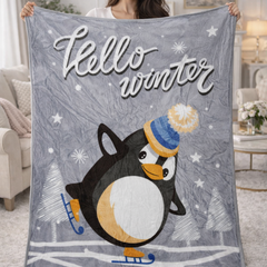 Lightweight Soft Plush Velvet Fleece 2 way Printed Blanket for 1 -7 Year Olds - Hello Winter