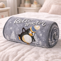 Lightweight Soft Plush Velvet Fleece 2 way Printed Blanket for 1 -7 Year Olds - Hello Winter