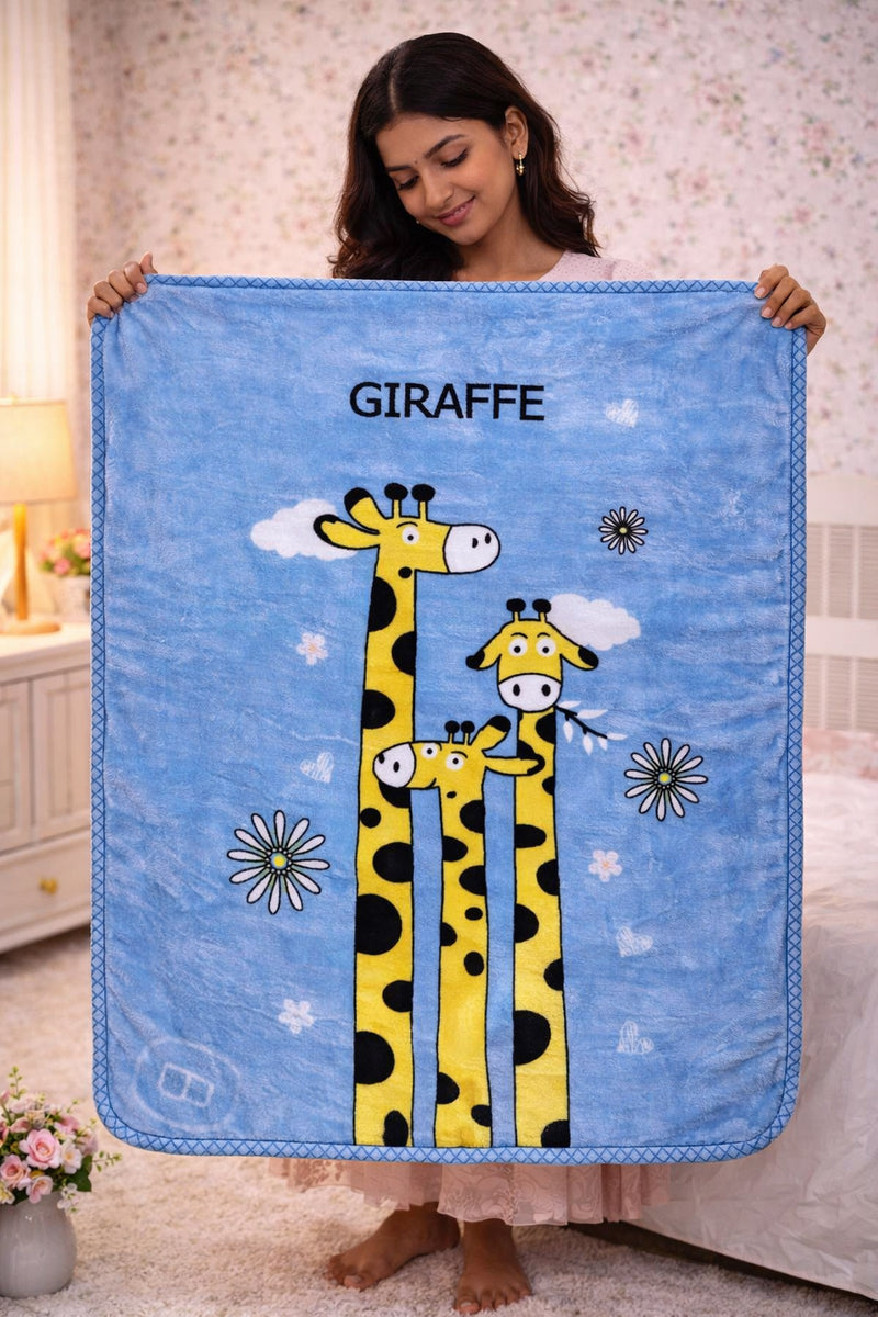Kradyl Kroft Plush Double Layered Velvet with Two Side Printed Kids Blanket - Giraffe