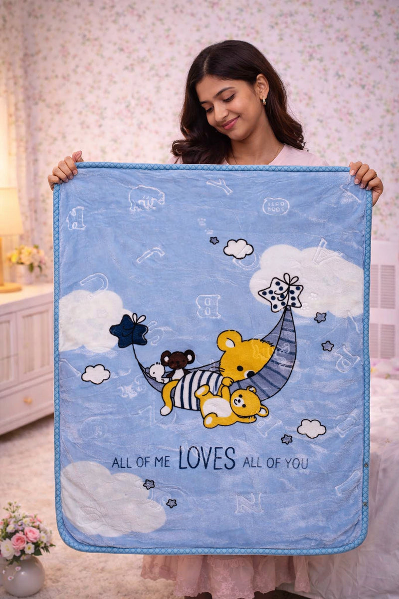 Kradyl Kroft Plush Double Layered Velvet with Two Side Printed Kids Blanket - BlueLove