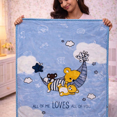Kradyl Kroft Plush Double Layered Velvet with Two Side Printed Kids Blanket - BlueLove