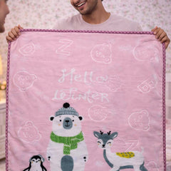 Kradyl Kroft Plush Double Layered Velvet with Two Side Printed Kids Blanket - Pink Panda