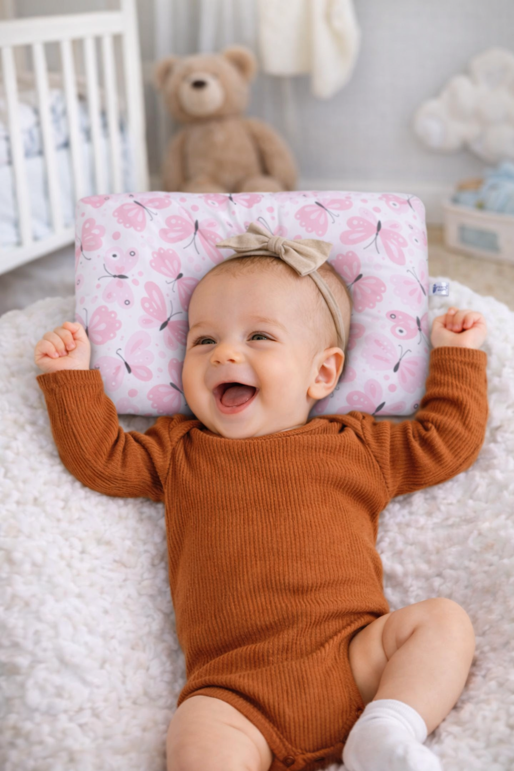 Pink Butterfly New Born Pillow | Baby Pillow | Head Shaping Pillow