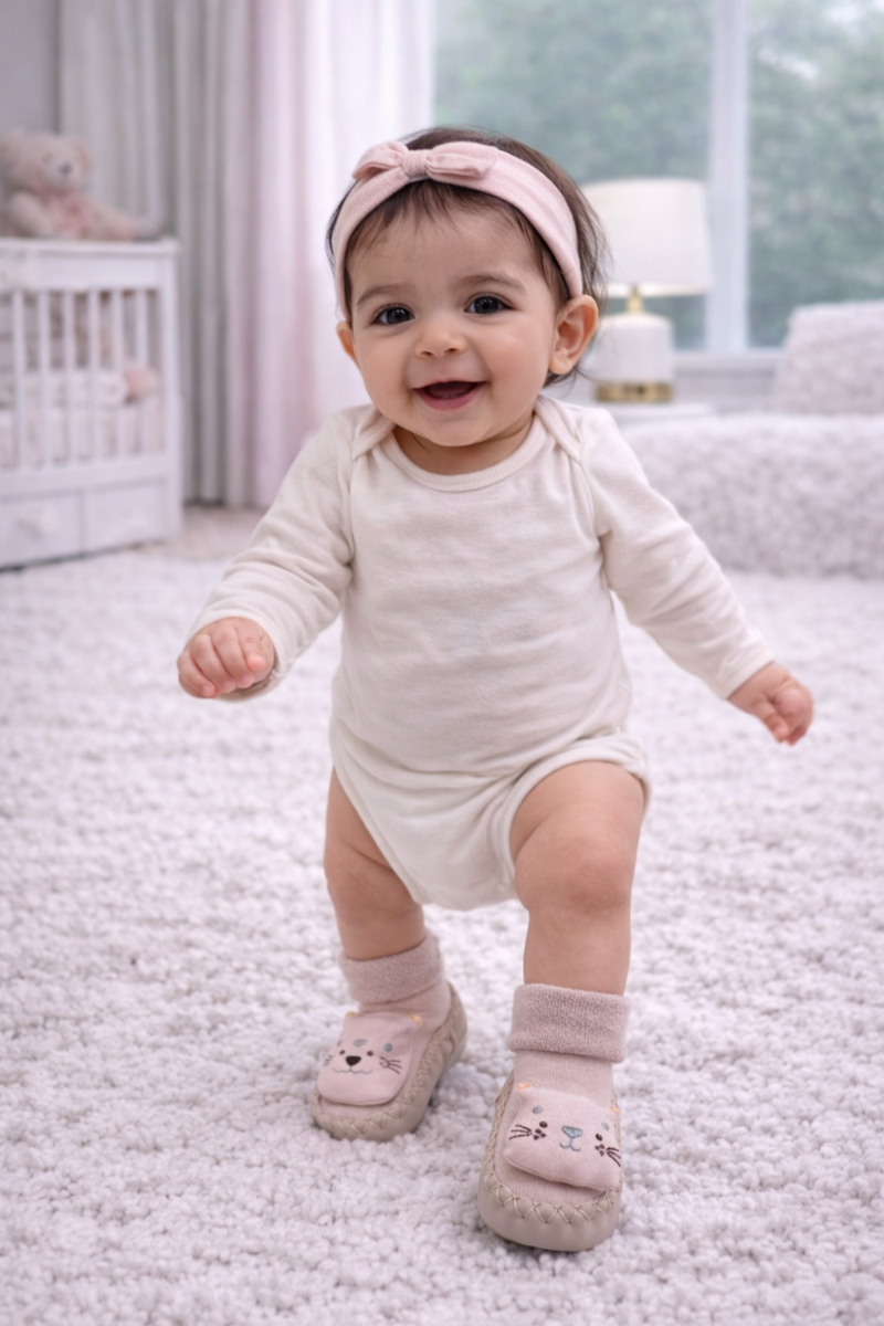Pink Tiger- Baby Sock Shoes for Infants Babies - 6 to 18 Months